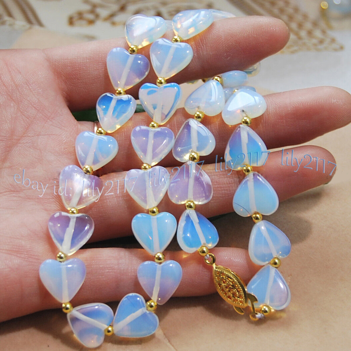 Natural 12mm White Opal Heart Shaped Gemstone Beads Necklace 14-50”