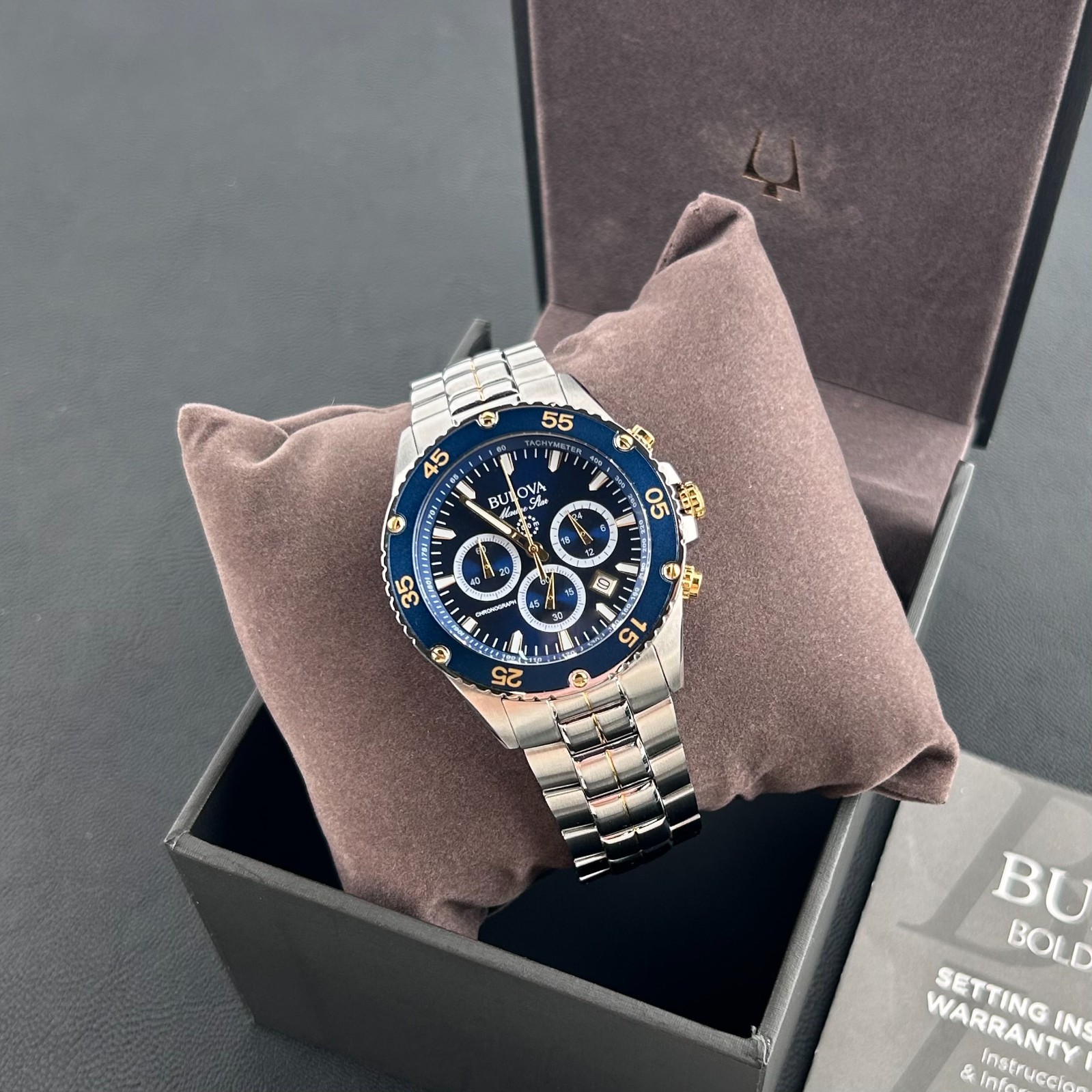 Bulova Men’s Marine Star 98B400 Blue Dial Two-Tone Chronograph Quartz Watch