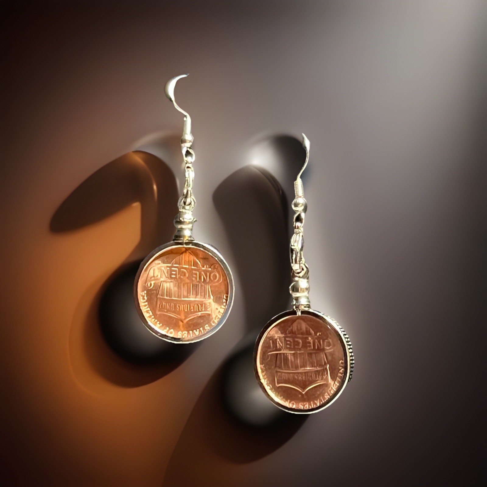 2-2025-P-D Lincoln Penny Coin Bezel/Dangle/Drop Hook Earrings, PERFECT GIFT!