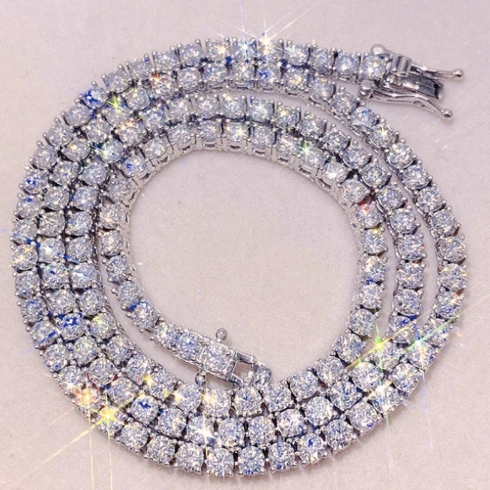 12.40Ct Round Cut Lab Grown Diamond Men’s Tennis Necklace 14k White Gold Plated