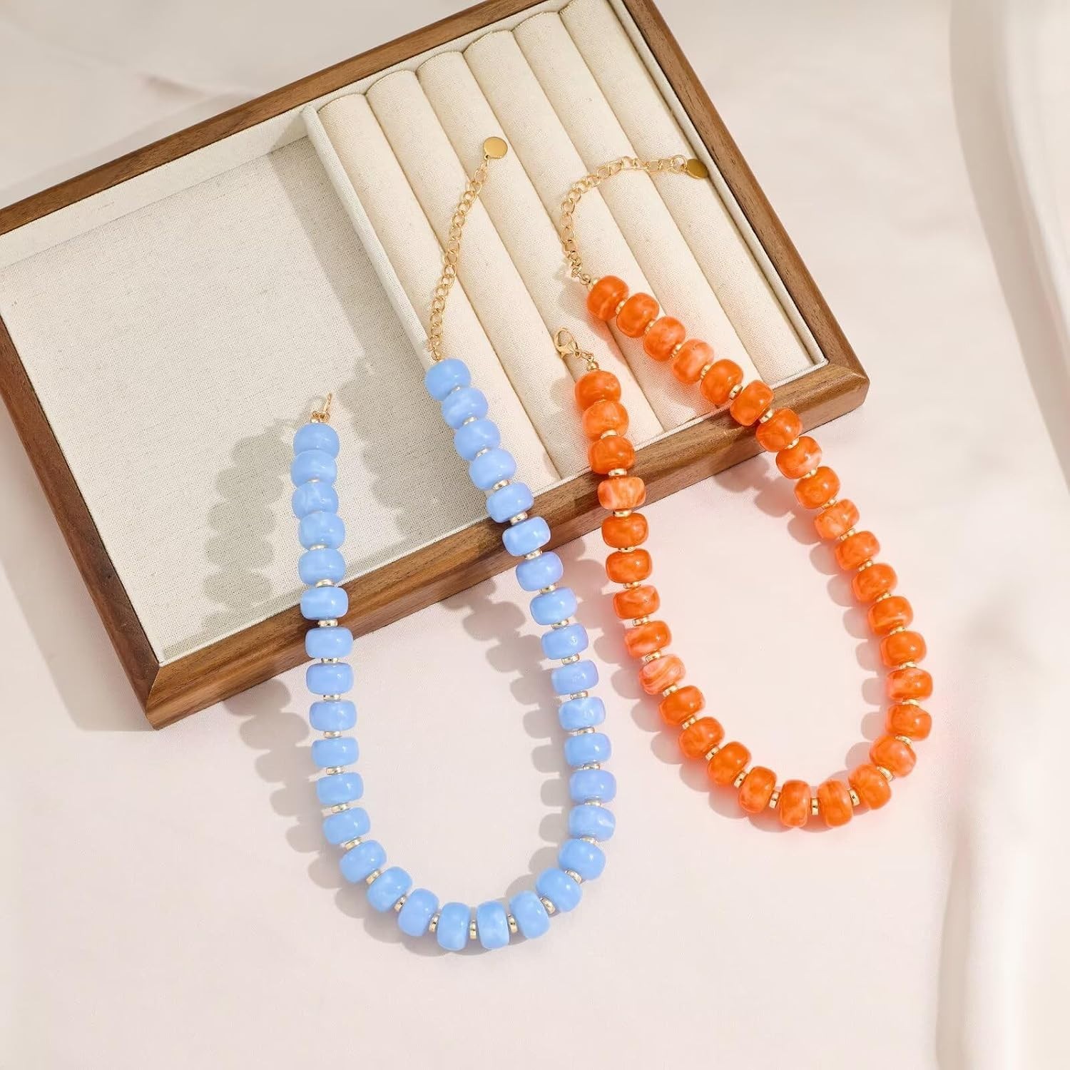 Adjustable Orange Beaded Necklace with Lobster Clasp – Perfect for Layering