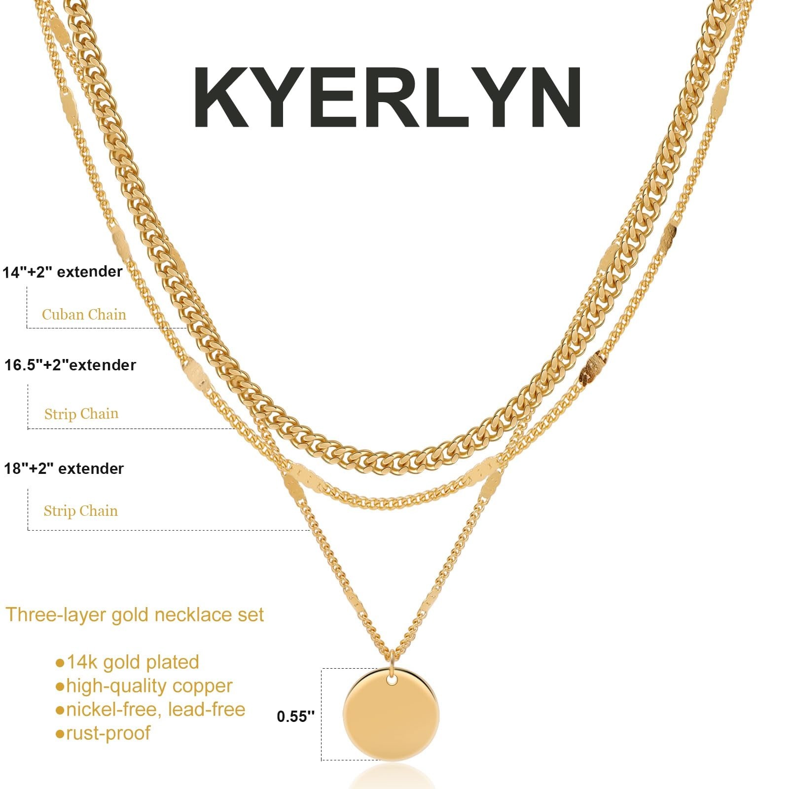 Layered Gold Silver Necklaces for Women – 14K Gold Plated Stackable Chain Set, C