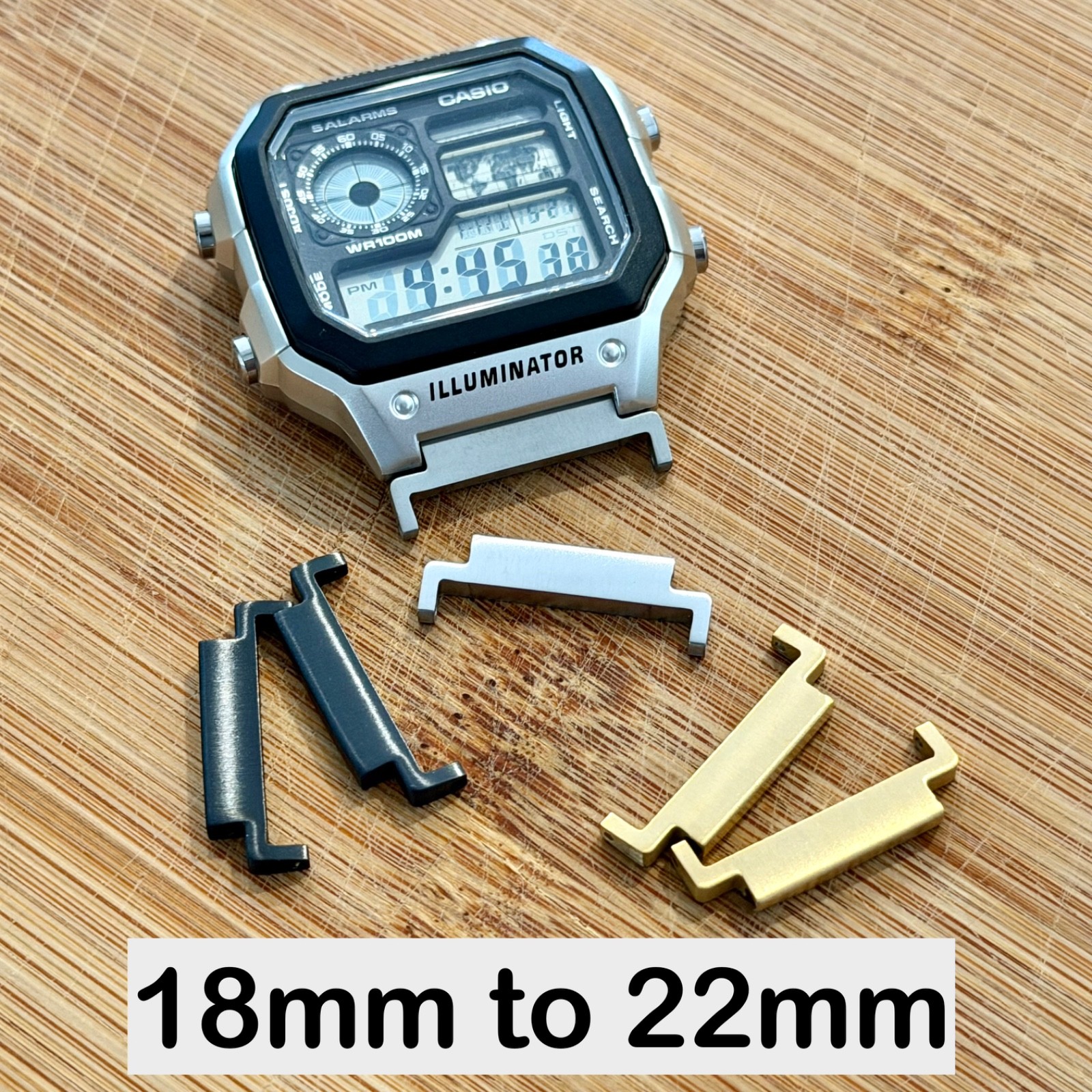 18mm to 22mm Casio AE 1200WH Watch Band Convertors Adapters 22mm Strap Connector