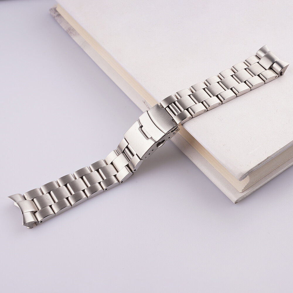 For Seiko SKX007 22mm Silver Brushed Steel Solid Curved WatchBand Bracelet Strap