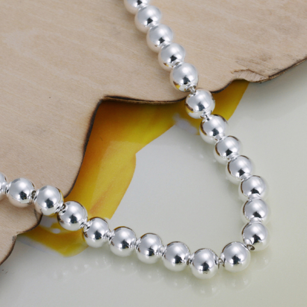 Women 925 Sterling Silver Bracelet Hollow Beads Balls 7 Inches 6MM Lobster L49