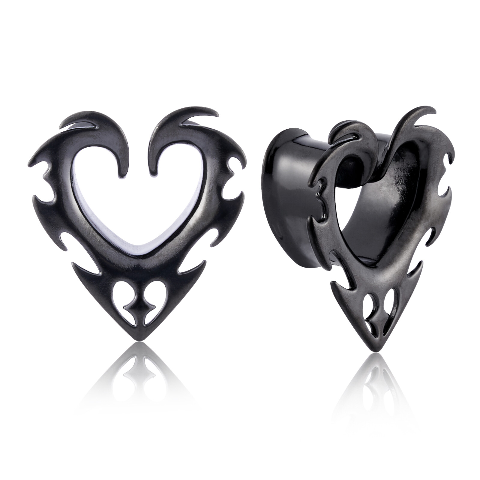 2PCS Black Steel Ear Flesh Tunnel Plugs Saddle Ear Spreader Gauges Body Piercing