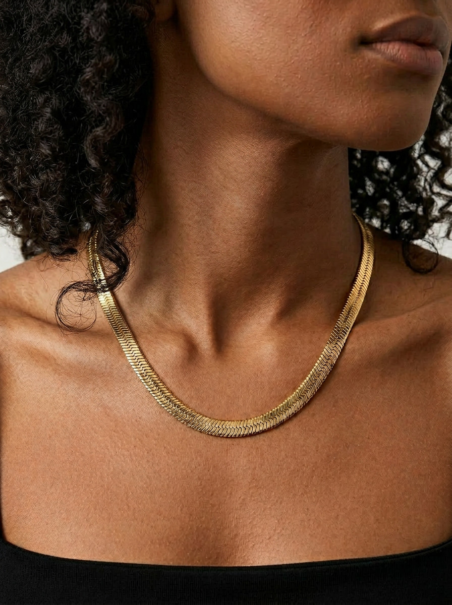 Gold 9mm Herringbone Necklace & Bracelet Set, 14k Heavy Plated