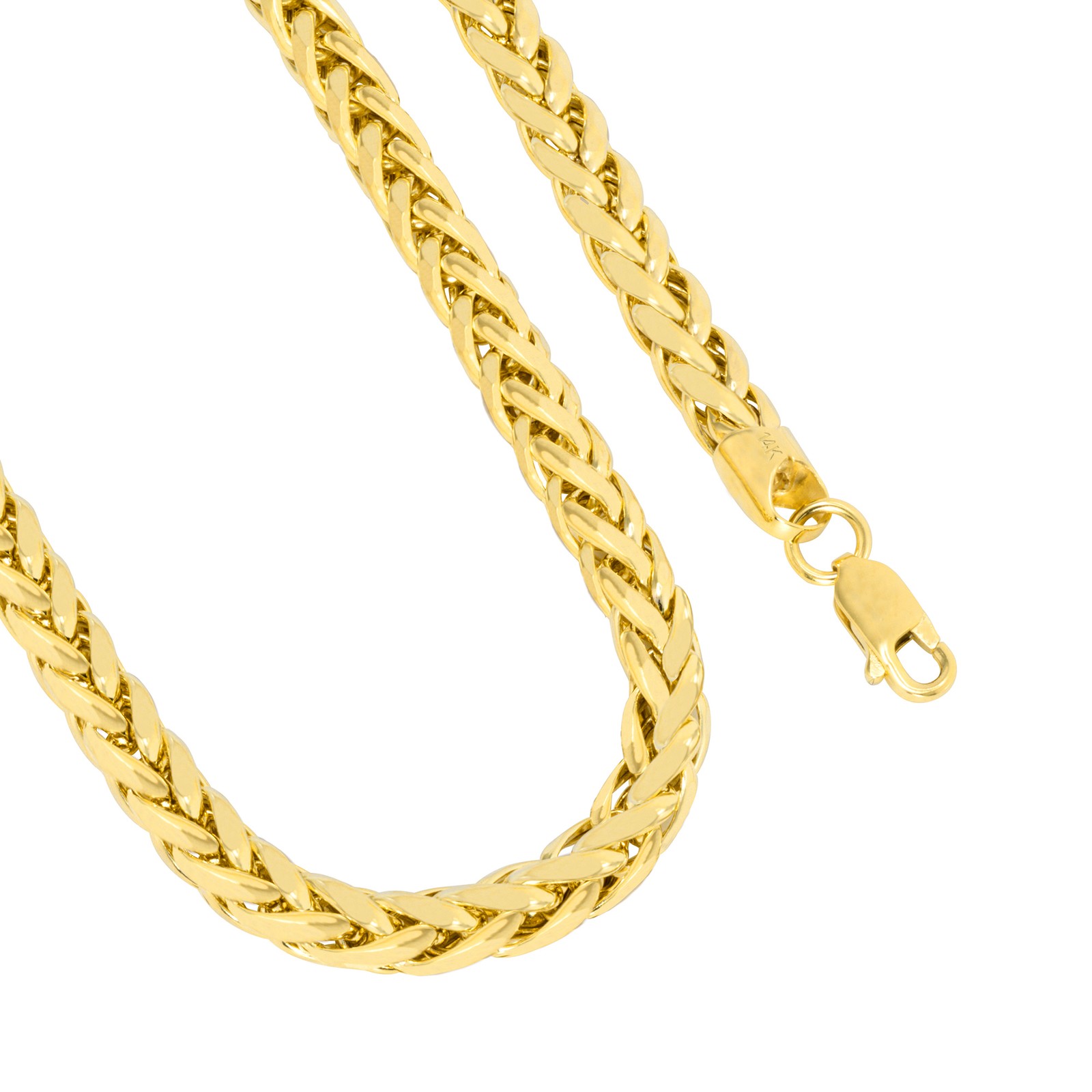 14K Yellow Gold 5mm Palm Wheat Foxtail Franco Round Spiga Chain Necklace 18″