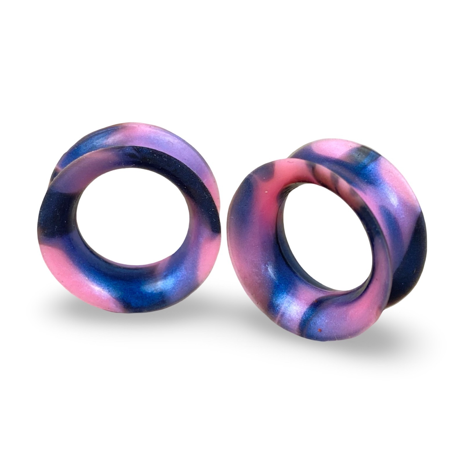 Pearlescent Light Pink and Black Thin Ear Skin Silicone Tunnels (Style 2) plugs
