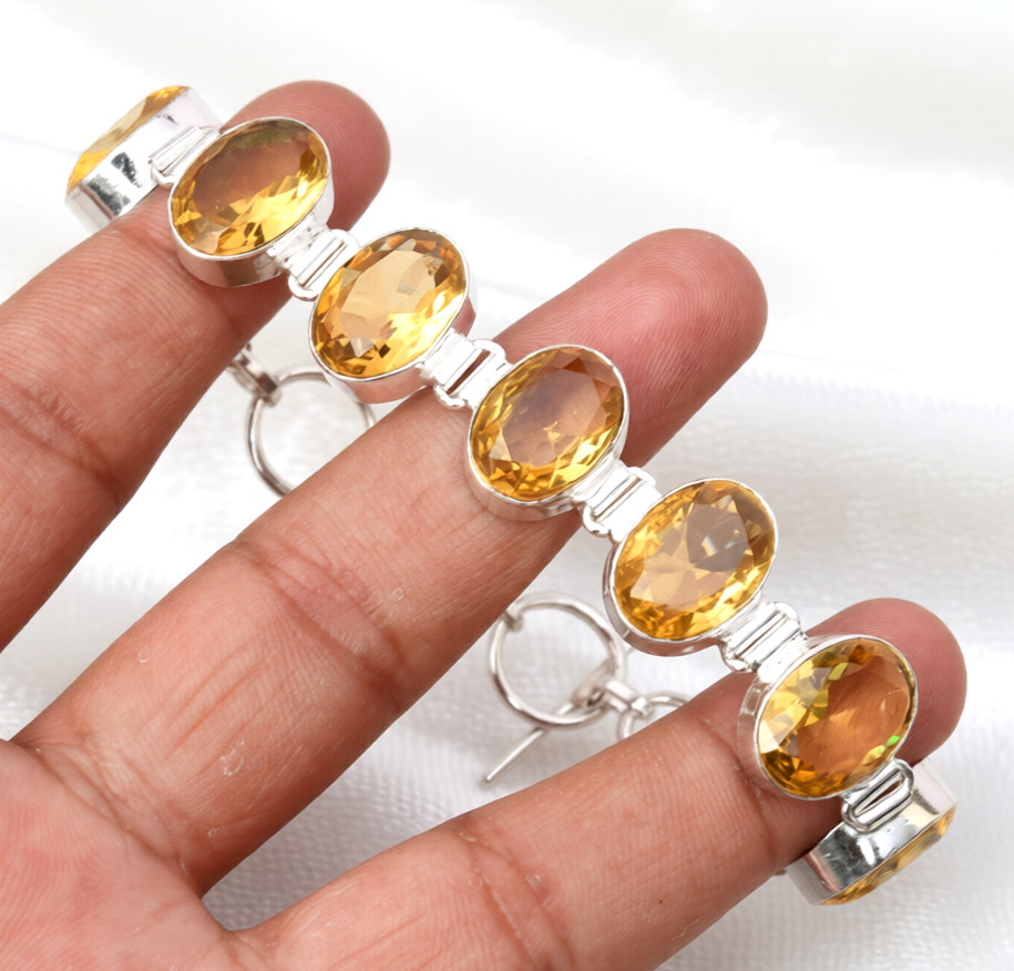 Citrine Gemstone Ethnic 925 Sterling Silver Handmade Jewelry Bracelet