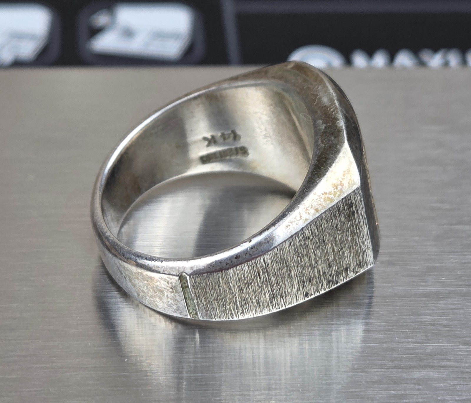 USN United States Navy Ring Eagle 14k Gold on Sterling Silver 15 Grams FD