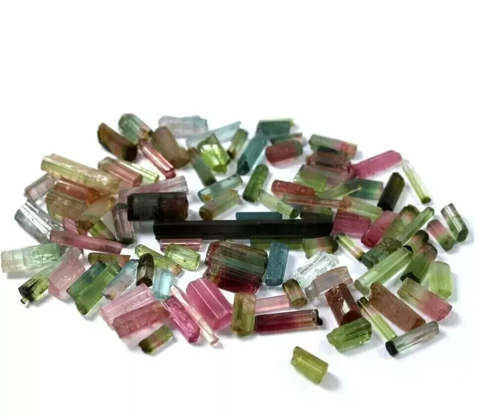 Natural 250 Ct+ Bi-Color/Multicolor Tourmaline Pencil Rough Lot Loose Gemstone