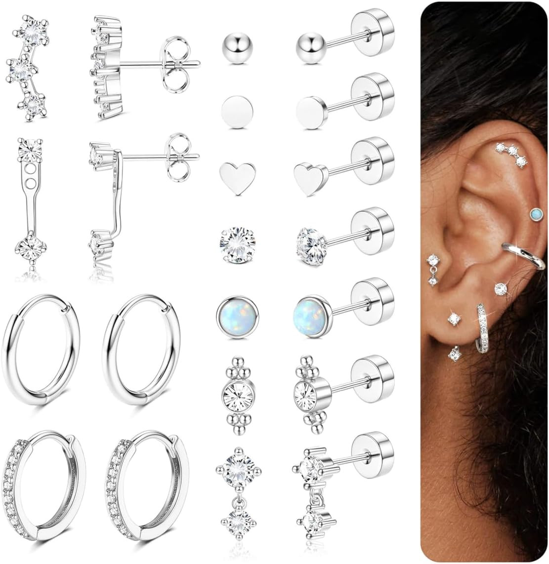 Hypoallergenic Flat Back Earrings for Women Trendy 20G Surgical Stainless Steel