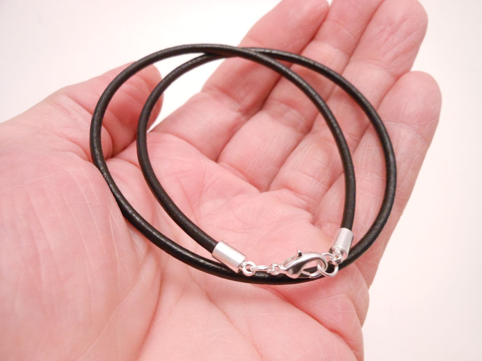 Black Leather Cord Surfer Choker Necklace 3mm w/ Silver Lobster Clasp- Unisex