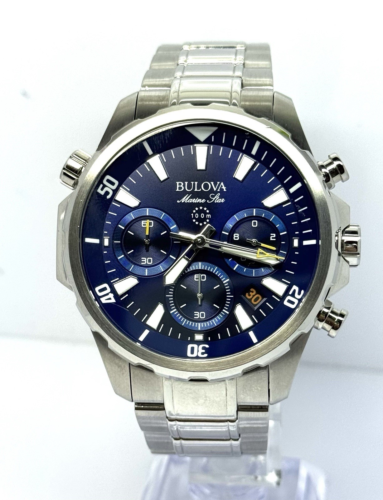 Bulova 96B256 Marine Star Blue Dial Stainless Steel Men’s Quartz Watch 44mm