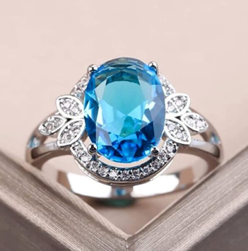 Pretty Ring For Christmas Gifts 2.85 CT Simulated Aquamarine Ring Silver Plated
