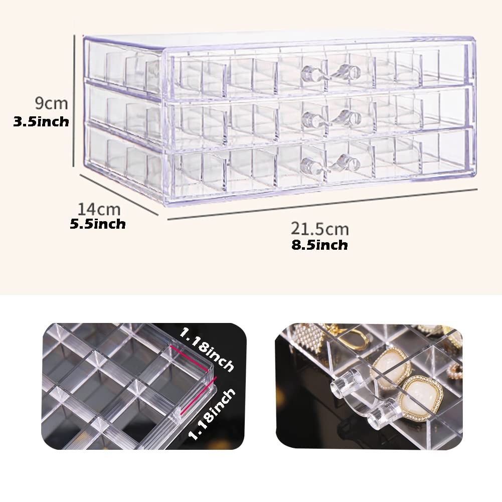 Earring Storage Box Organizer 3 Drawers Acrylic Jewelry Storage Box Holder Tr…