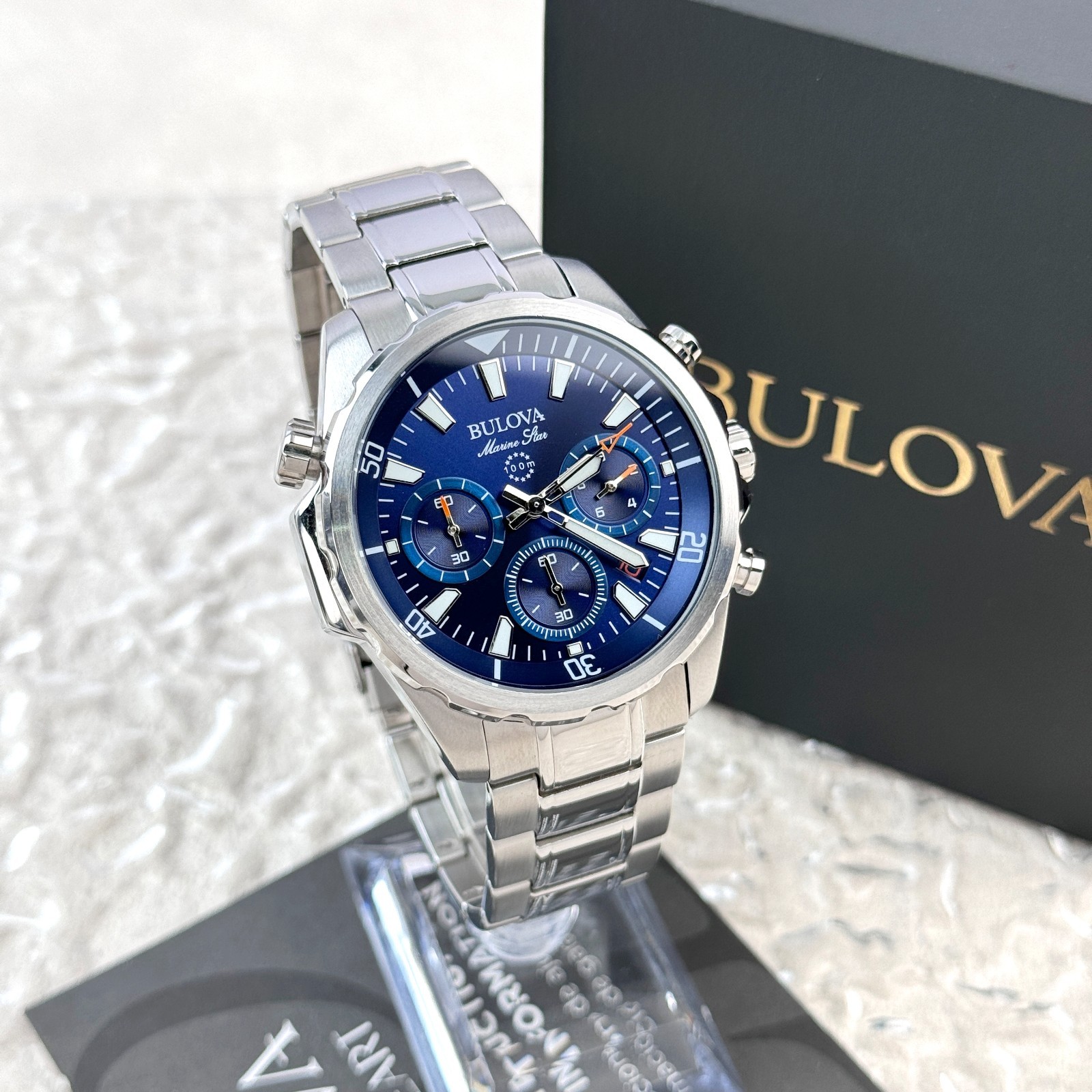 Bulova Marine Star Blue Dial Stainless Steel Chronograph Men’s Watch 96B256