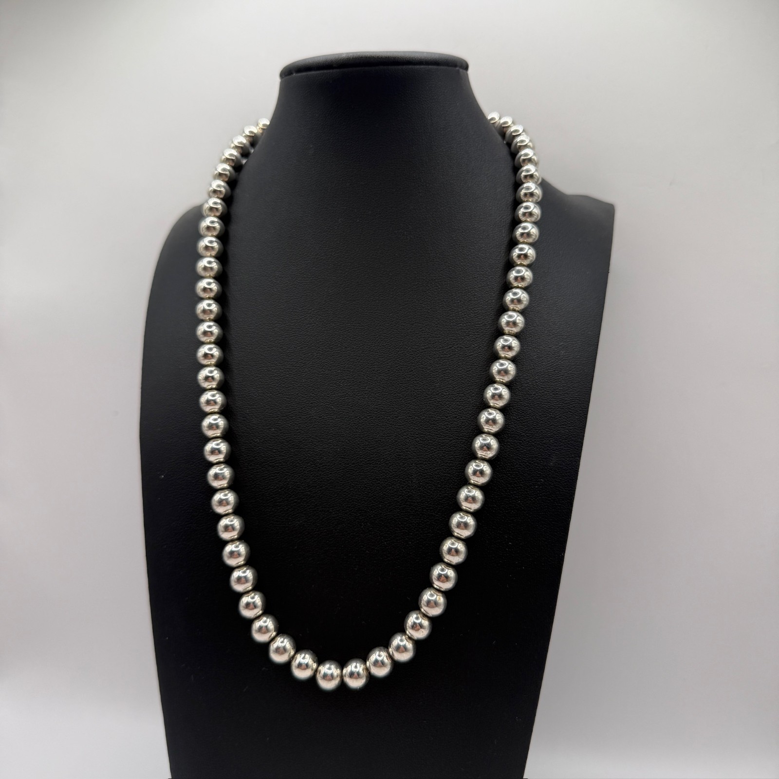 Sterling Silver 925 Round Ball Beaded 20″ Necklace 9mm Marked Heavy 28g Lobster