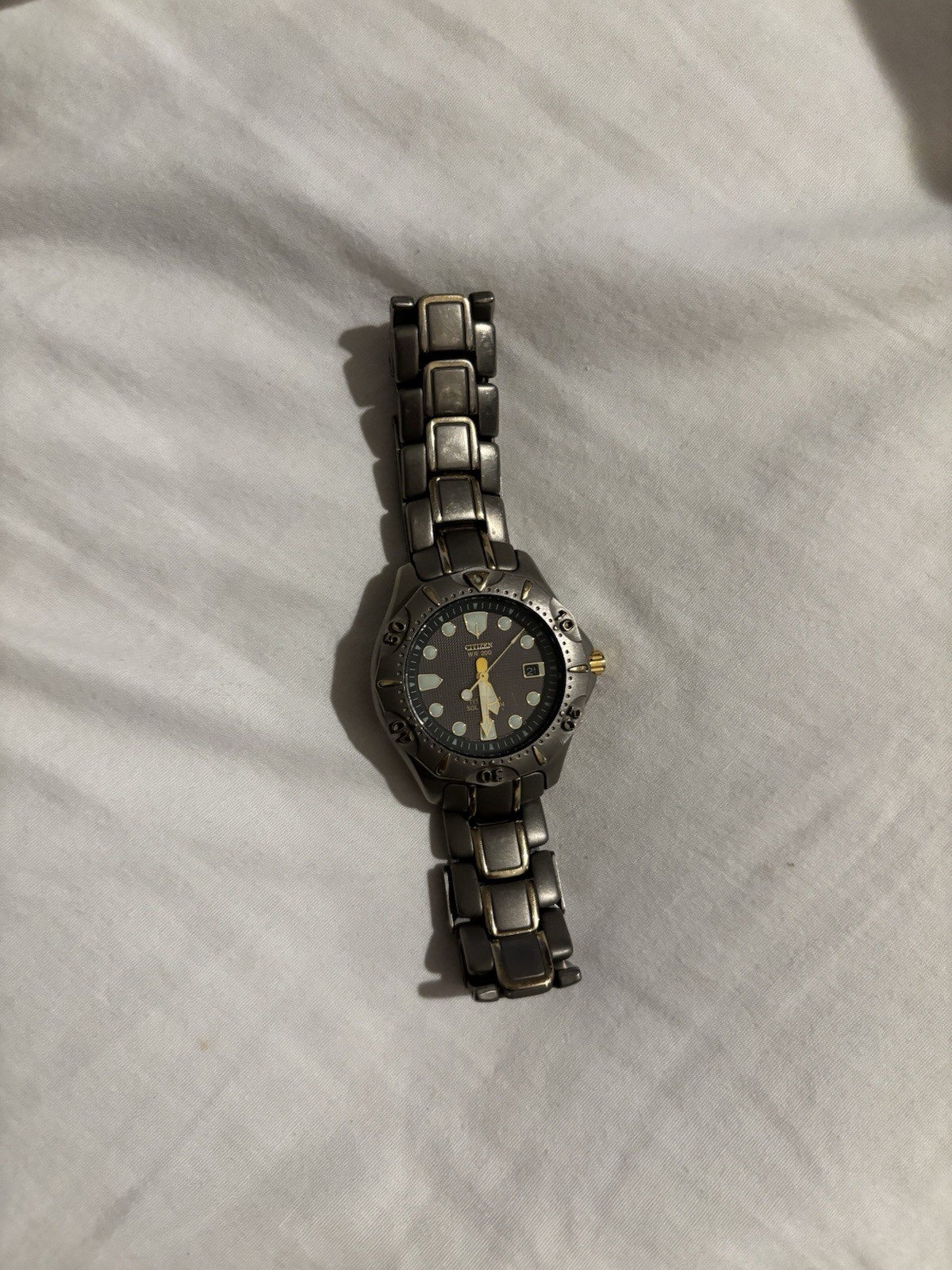 Citizen Eco-Drive Diver 200m Black Dial Gray/Gold Bracelet Date Watch
