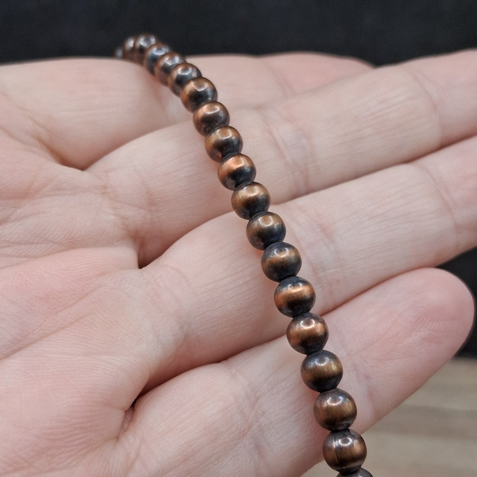 Solid Copper Navajo Desert Pearl Necklace 5mm Oxidized Beads 17-19″ Southwestern