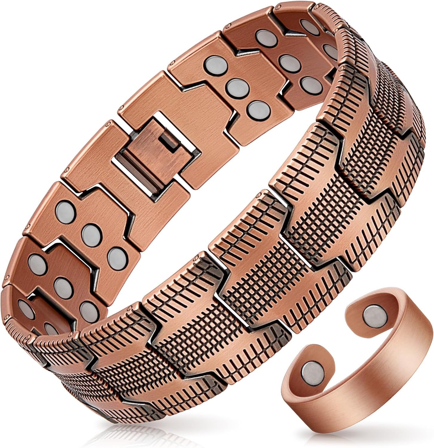99% Copper Magnetic Bracelet+Ring 3X Arthritis Relief Adjustable w/ Tool & Box