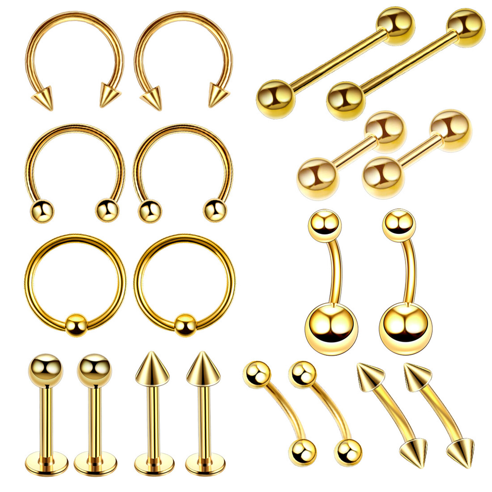 Mixed Body-Piercing Kit Navel Nose Tongue Ring Eyebrow Lip Ear Studs Jewelry Set