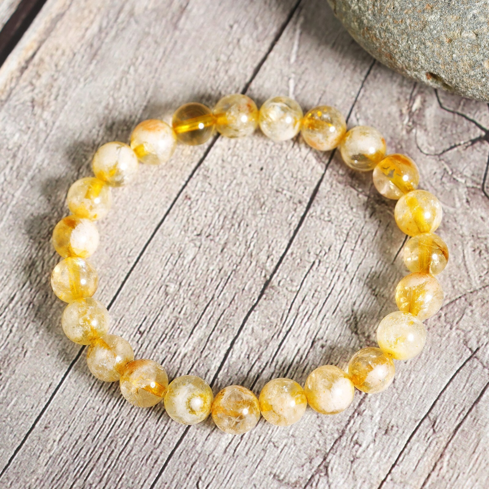 Natural Genuine Citrine 8mm Beads Healing Women Chakra Reiki Crystal Bracelet