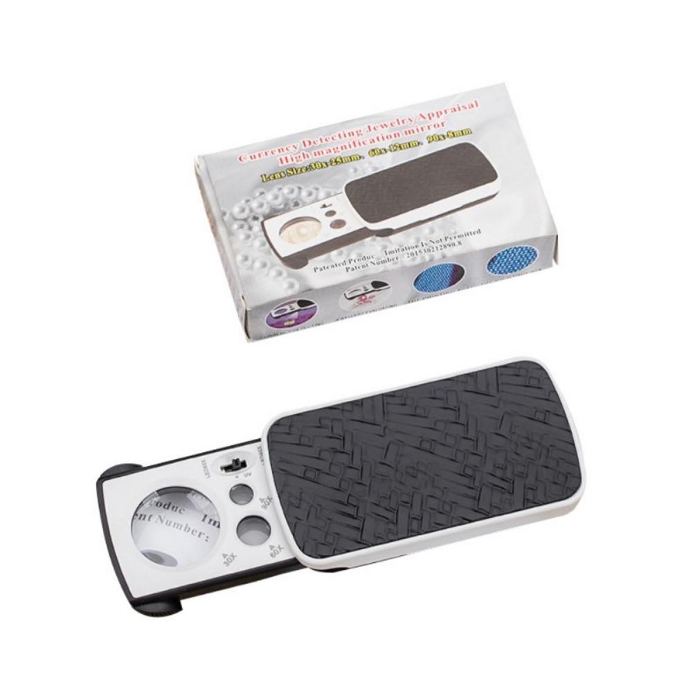 30X 60X 90X Portable Slide LED Light Jewelry Magnifying Glass Magnifier Loupe[