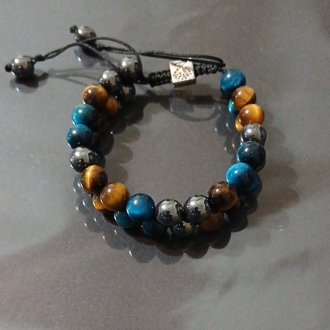 Multicolor Adjustable Beaded Cord Bracelet Round Stone Beads Slide Closure