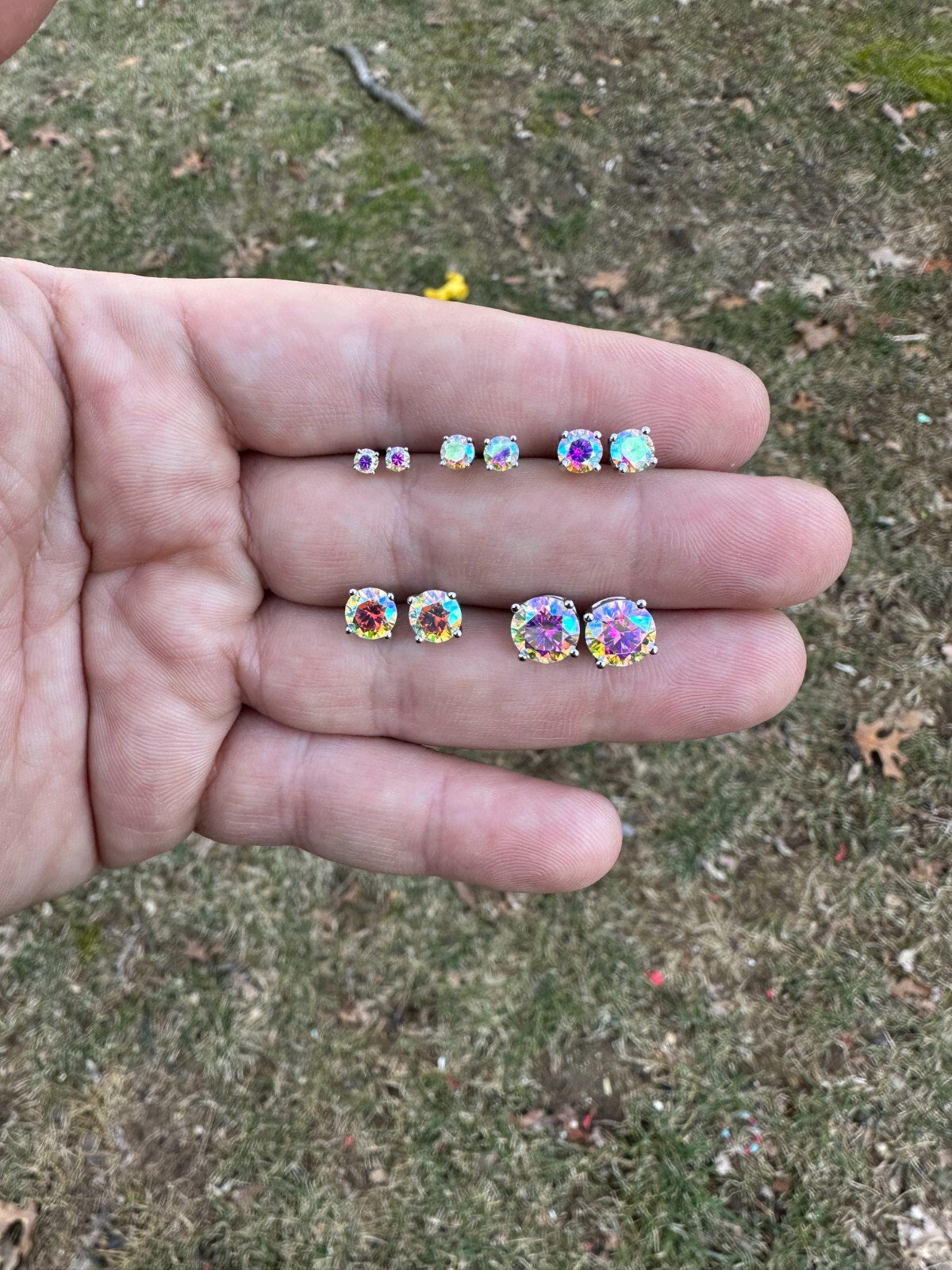 Rainbow Opal Moissanite Screwback Stud Earrings 925 Silver 3-8mm Passes Tester