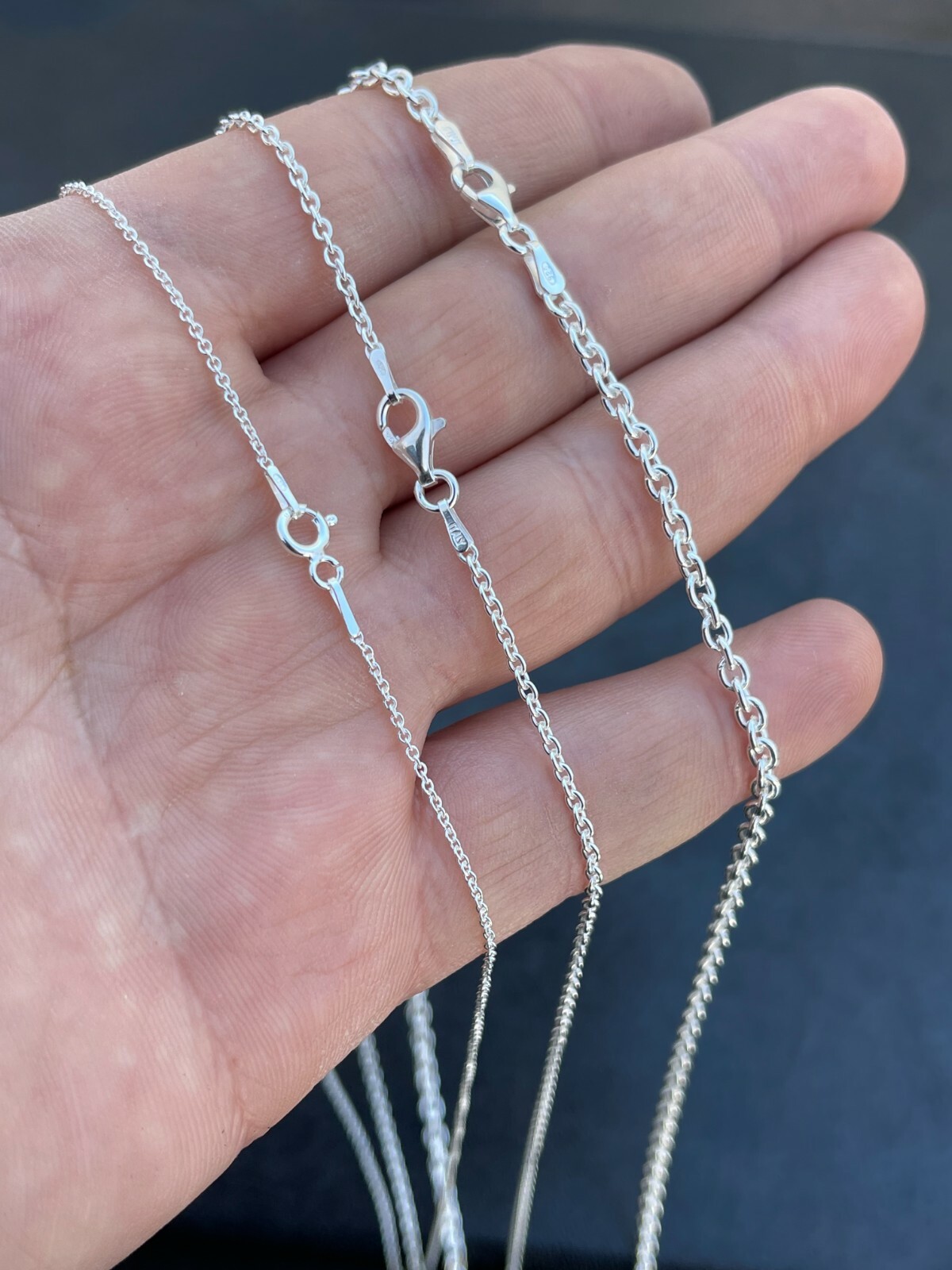 Real Solid 925 Sterling Silver Anchor Cable Chain Rolo Necklace 1mm – 3mm ITALY