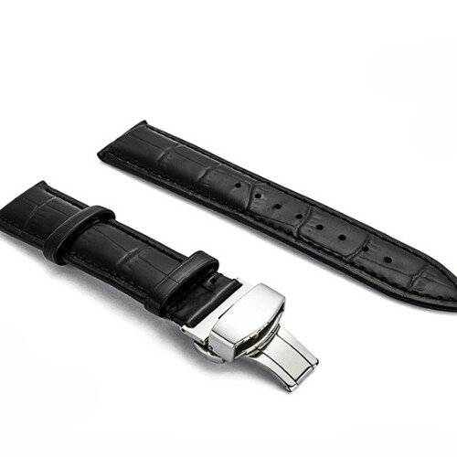 Premium Genuine Leather Watch Strap Butterfly Buckle Crocodile Grain Band12-24mm