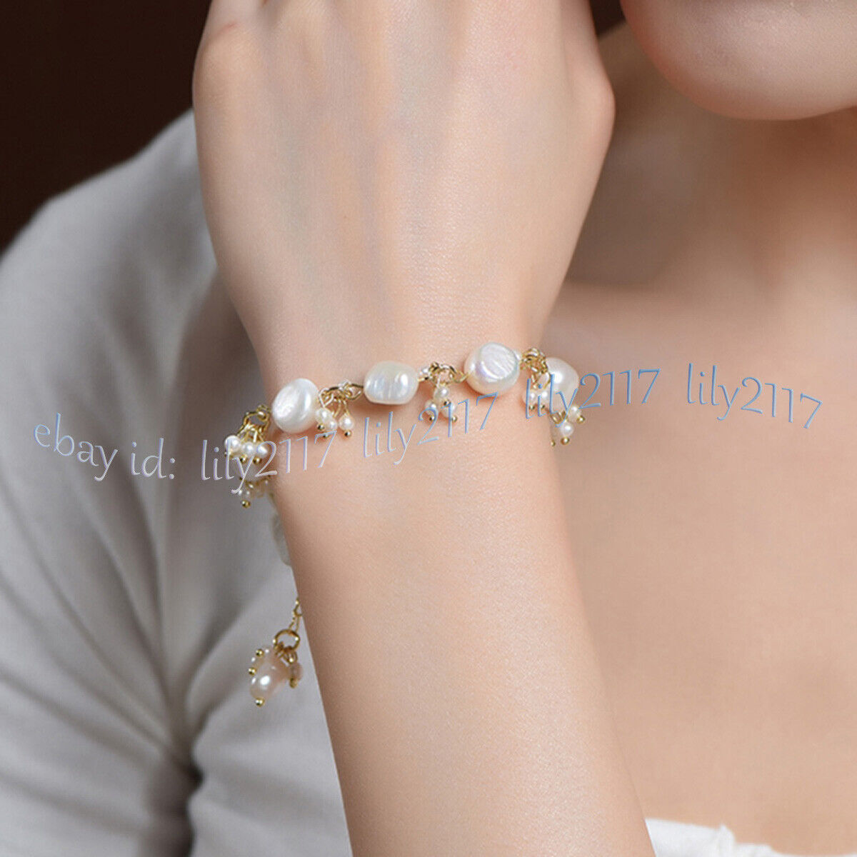 Genuine Natural 11-12mm White Freshwater Baroque Pearl Beads Bracelet 6-9”
