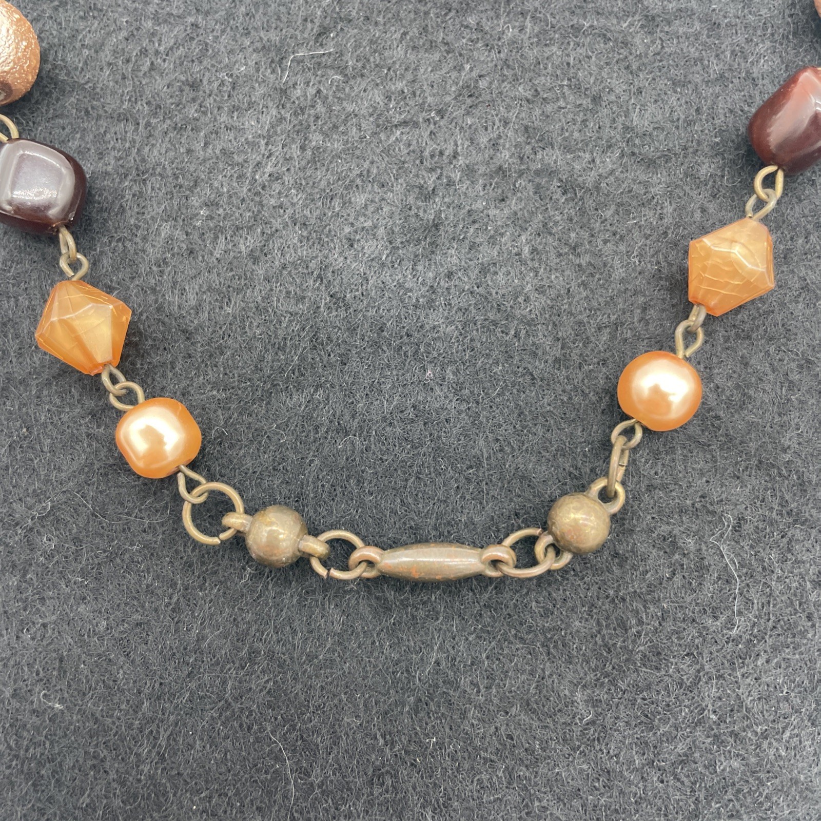 Vintage Style Brown Tones Beaded Layered Necklace With Geometric Beads 37 In
