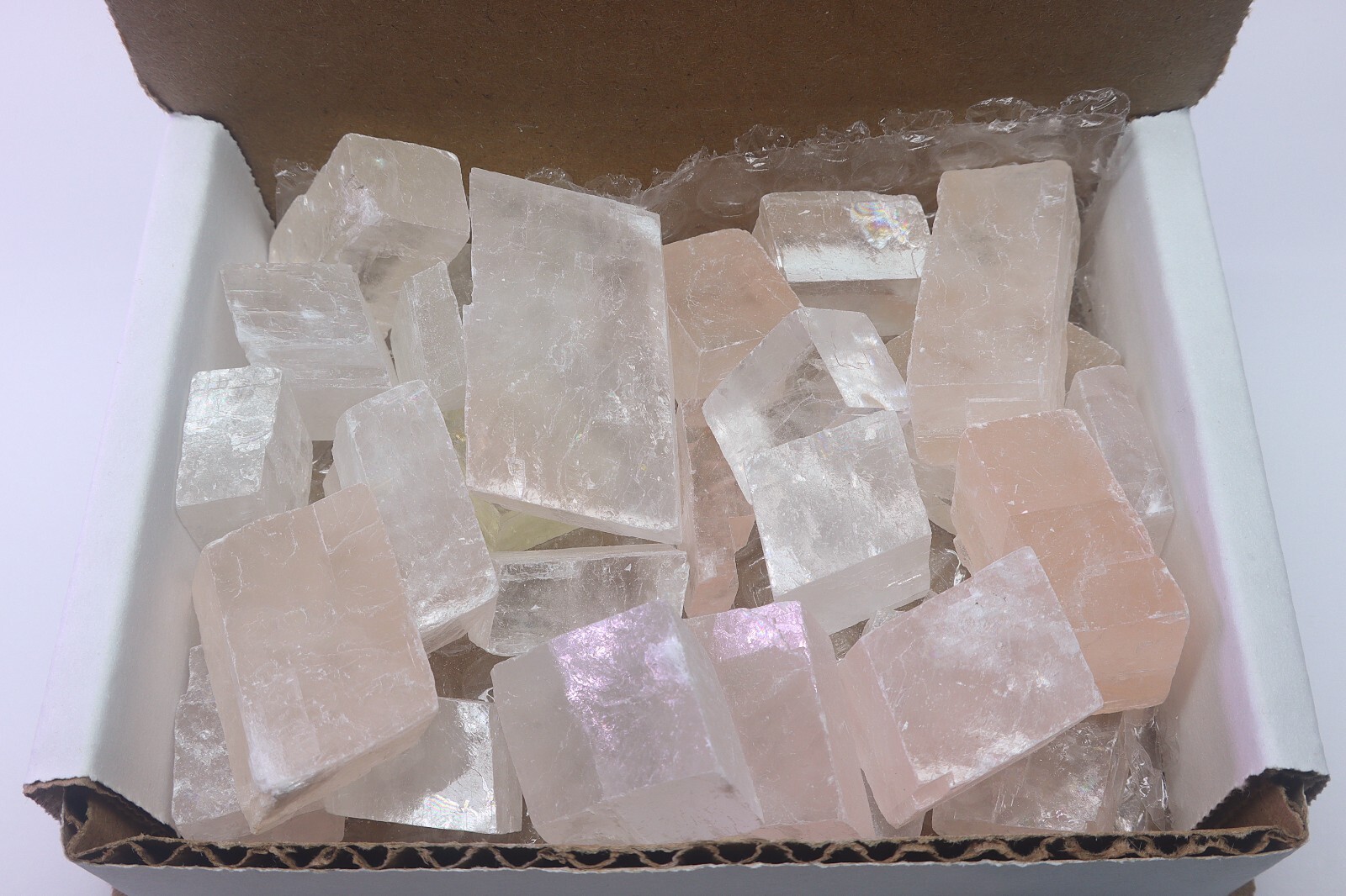 Pink & White Optical Calcite 1/2 Lb Rough Natural Small Rhombohedral Crystals