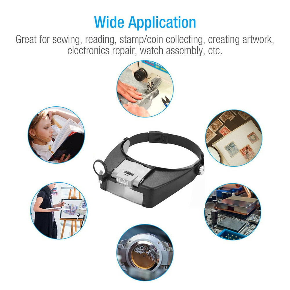 Jewelers Head Headband Magnifier LED Illuminated Visor Magnifying Glasses Loupe