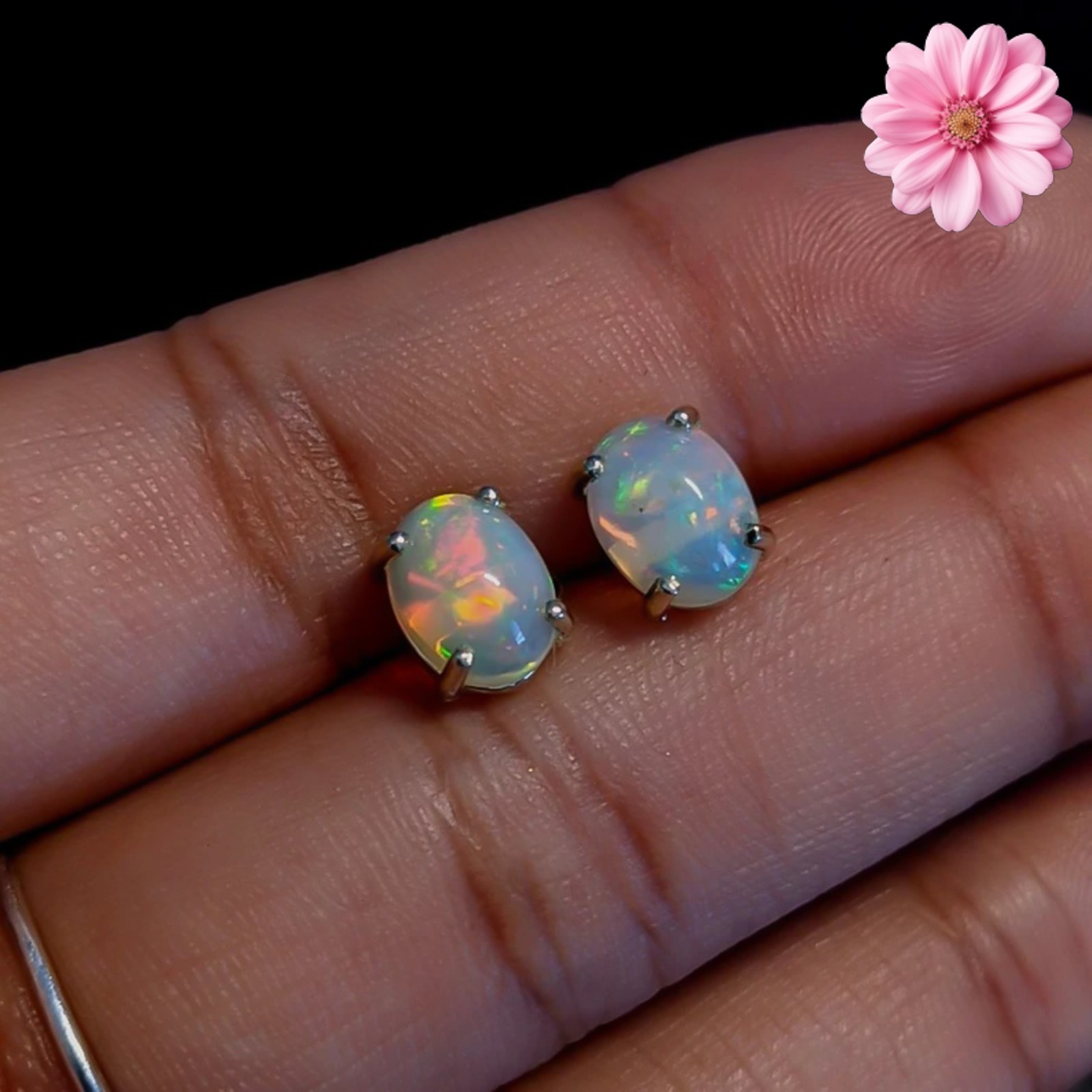 100% Original Fire Opal Oval Gemstone 925 Sterling Silver Women Stud Earrings