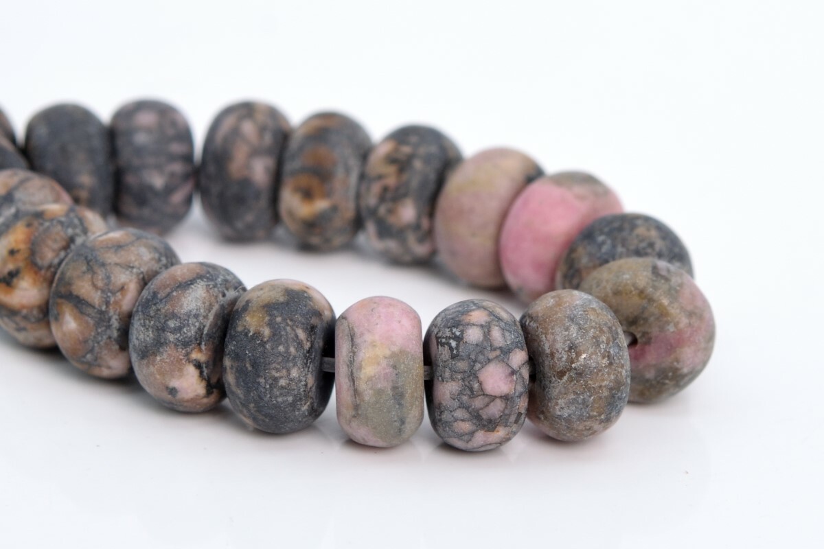8x5MM Natural Matte Rhodonite Beads Grade AAA Rondelle Gemstone Loose Beads 7.5″