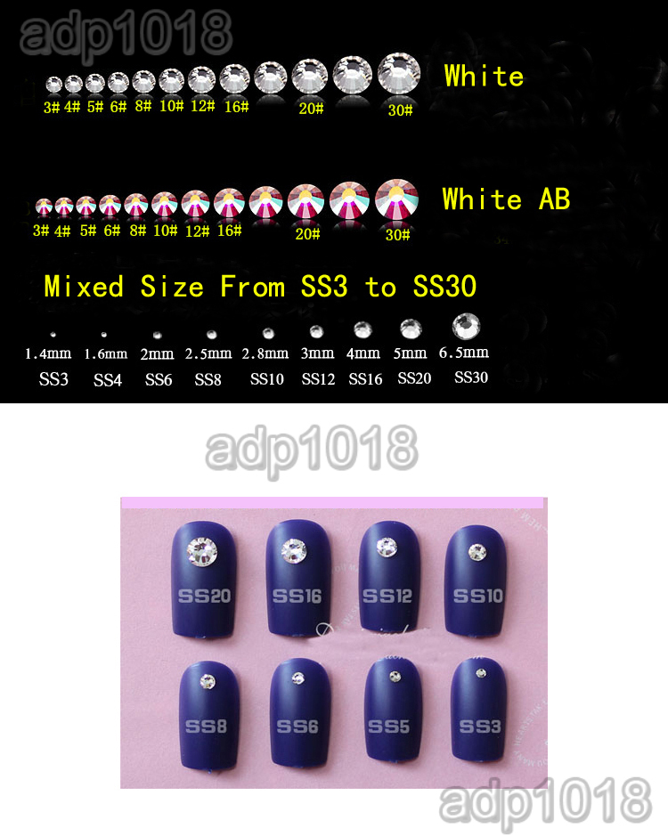 1440pcs Mixed Size Non Hotfix Quality Rhinestones Flatback Nail Art Pick Color