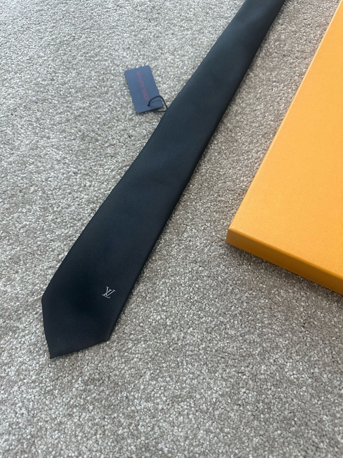 Louis Vuitton Men’s Solid Black Tie Slim Full Packaging NWT