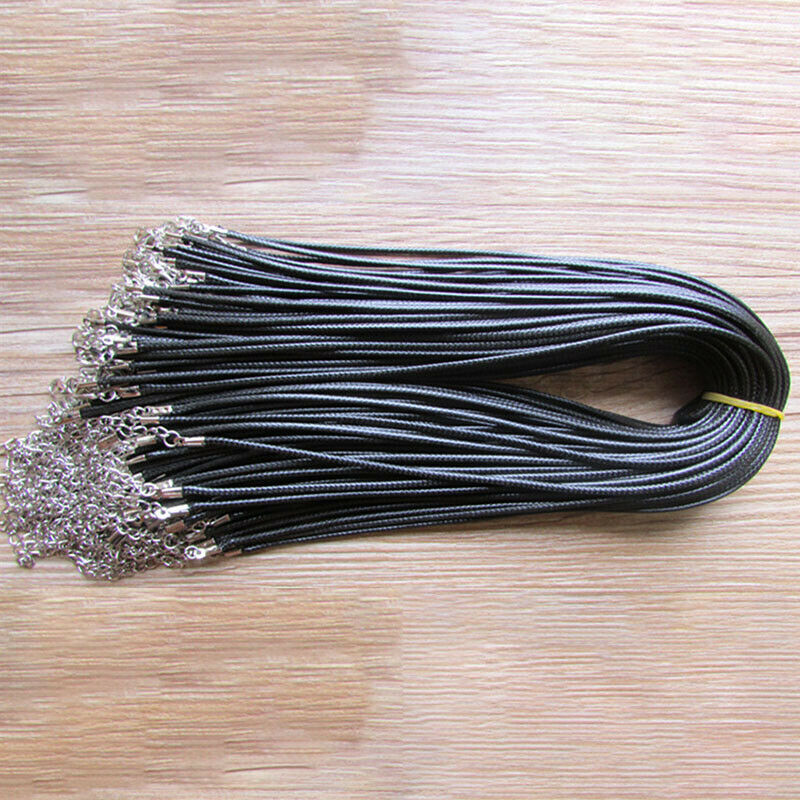 50PCS Black Waxed Necklace Cord for Jewelry Making Braided Leather Rope Chain US