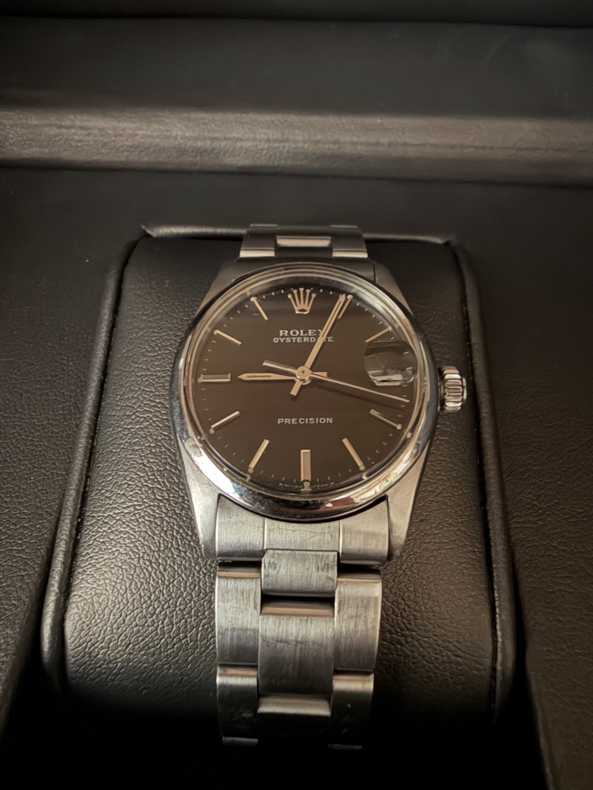 Rolex Oysterdate Precision Black Dial Date Manual Wristwatch Steel