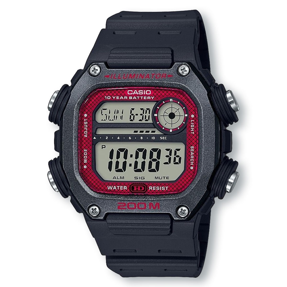 CASIO DW291H-1B Illuminator 10-Year Battery Chrono Digital Black/Red Watch
