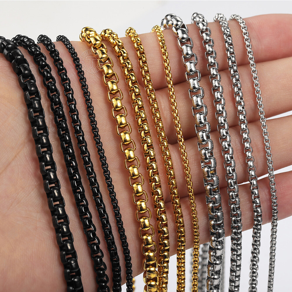 2/3/4/5MM Round Box Link Chain Necklace Gold Plated Choker 16-36″ For Men Women