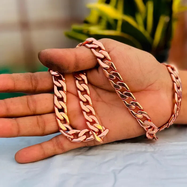 24 inch Pure Copper Solid CUBAN Chain Necklace, Healing Jewelry Spiritual