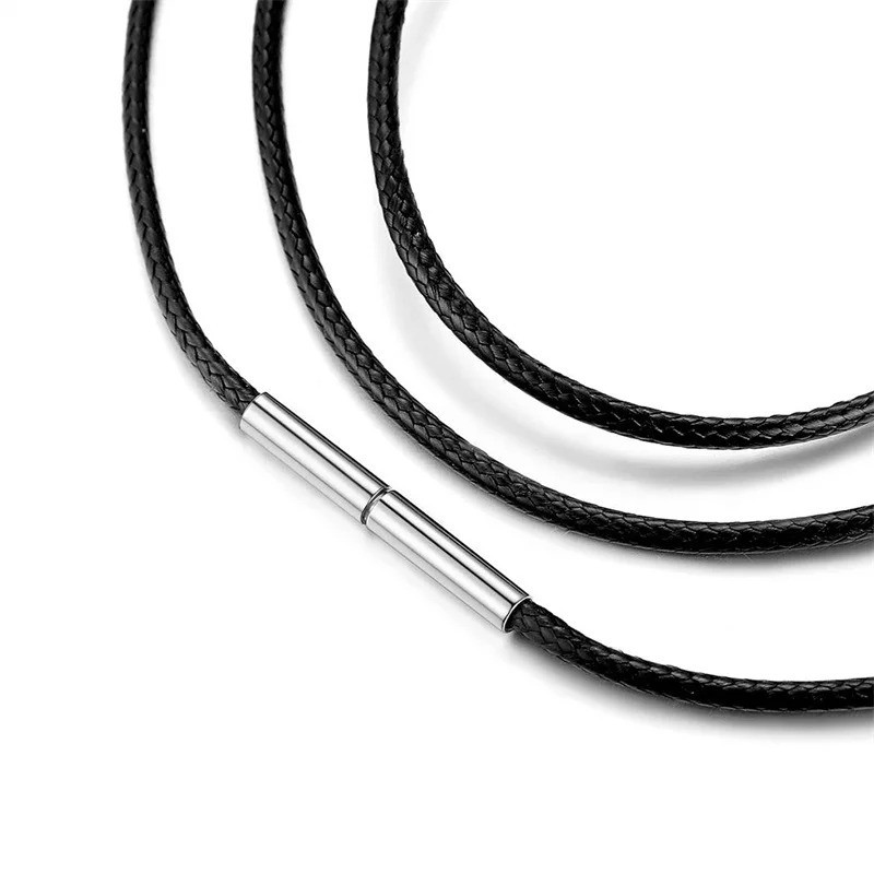 Black Rope Leather Cord Chain Necklace Stainless Steel