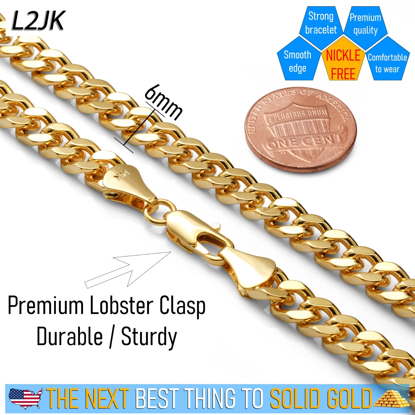 Solid Cuban Link Chain 6mm, 8mm & 10mm 24″ 14K Gold Plated Hip Hop Men Fashion