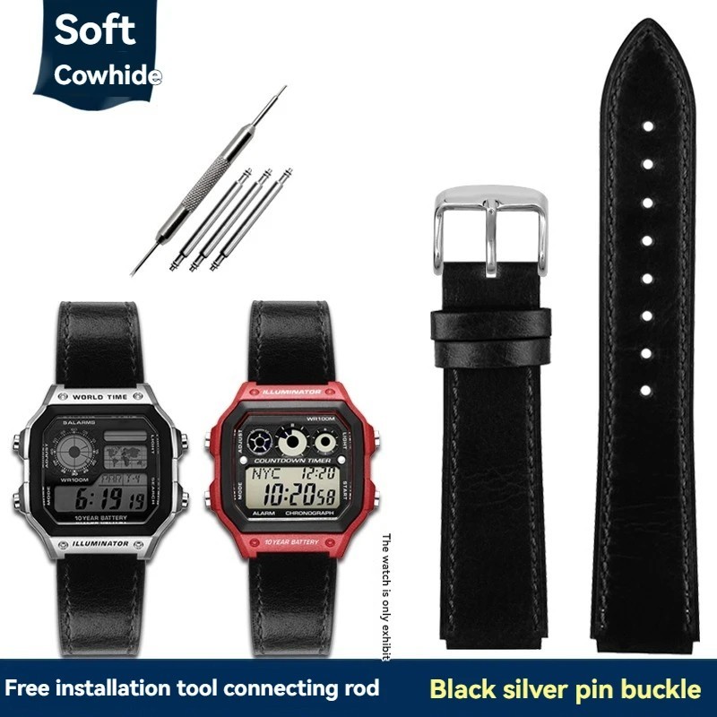 For Casio AE1200 AE1300 W-216H/W-218/WS-1400 W-737H Retro Leather Watch Strap 18