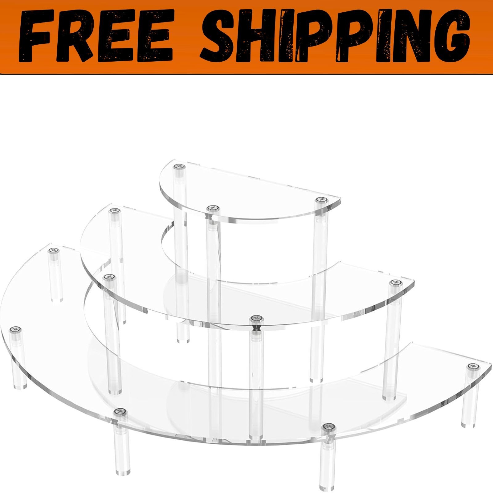 3 Tier Acrylic Display Risers Half Moon Cupcake Stand Clear Perfume Organizer
